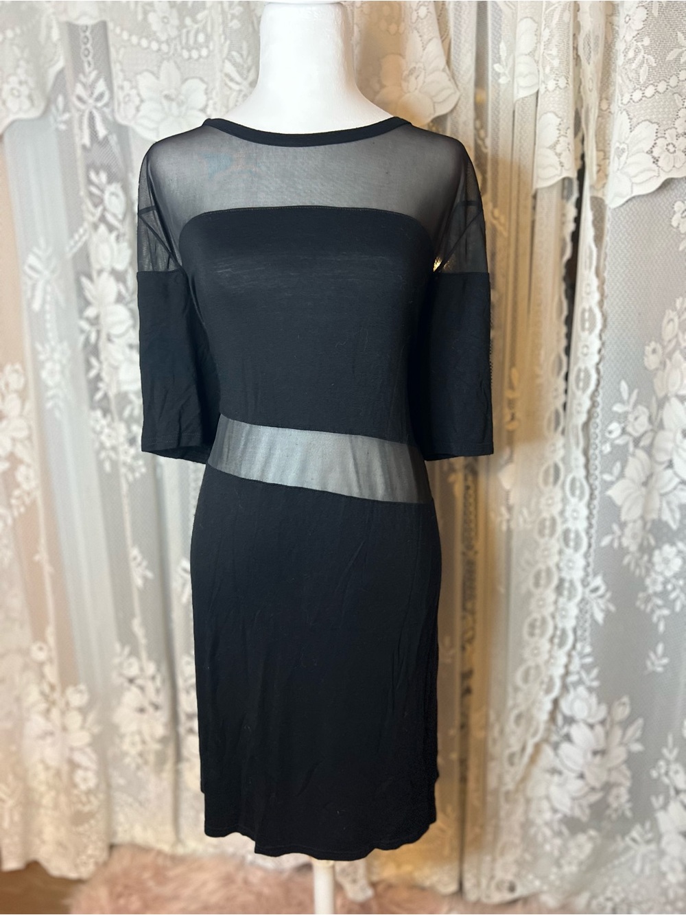 Missguided Black Midi Dress with Sheer Panels XL